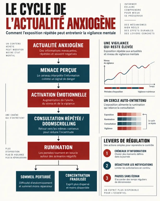 Infographie expliquant pourquoi l’actualité anxiogène impacte notre santé mentale
