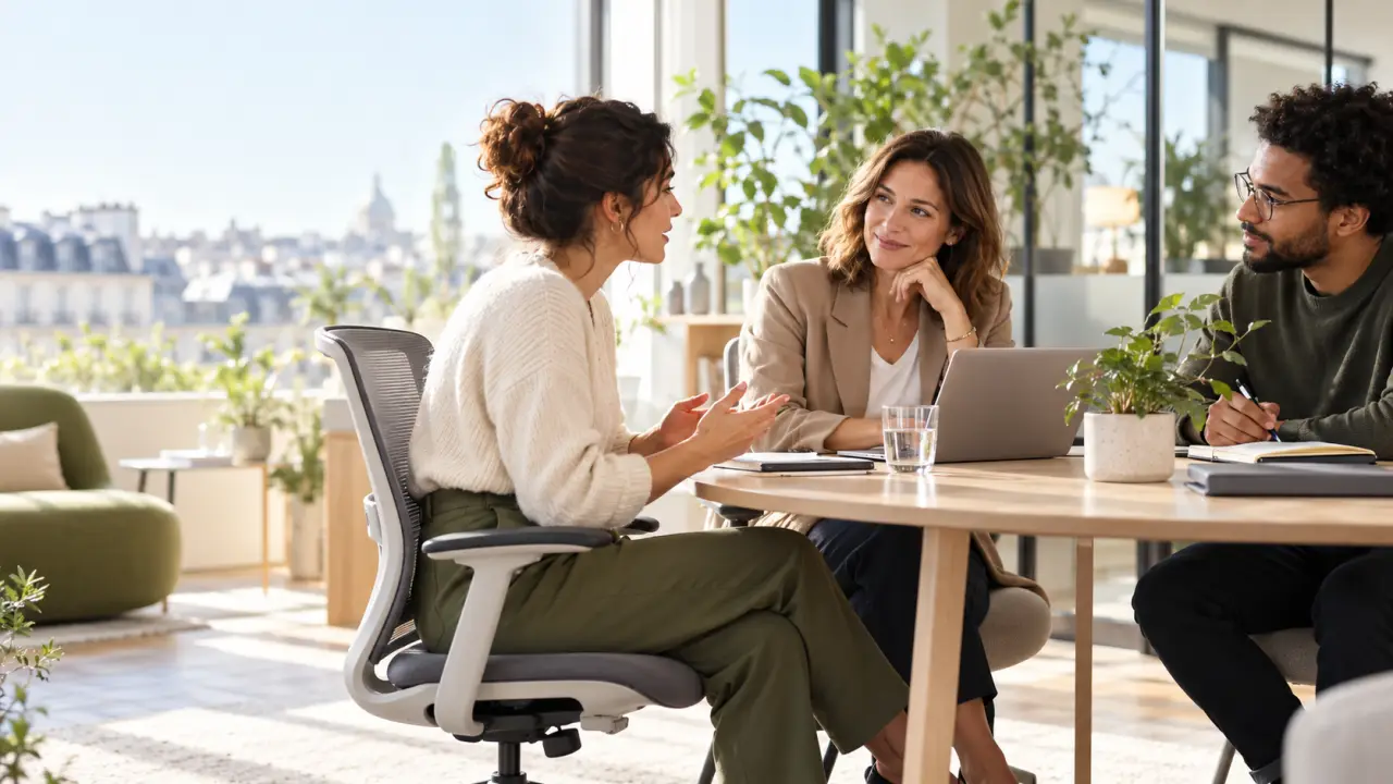 Équipe en entreprise échangeant autour de la santé et de la qualité de vie au travail