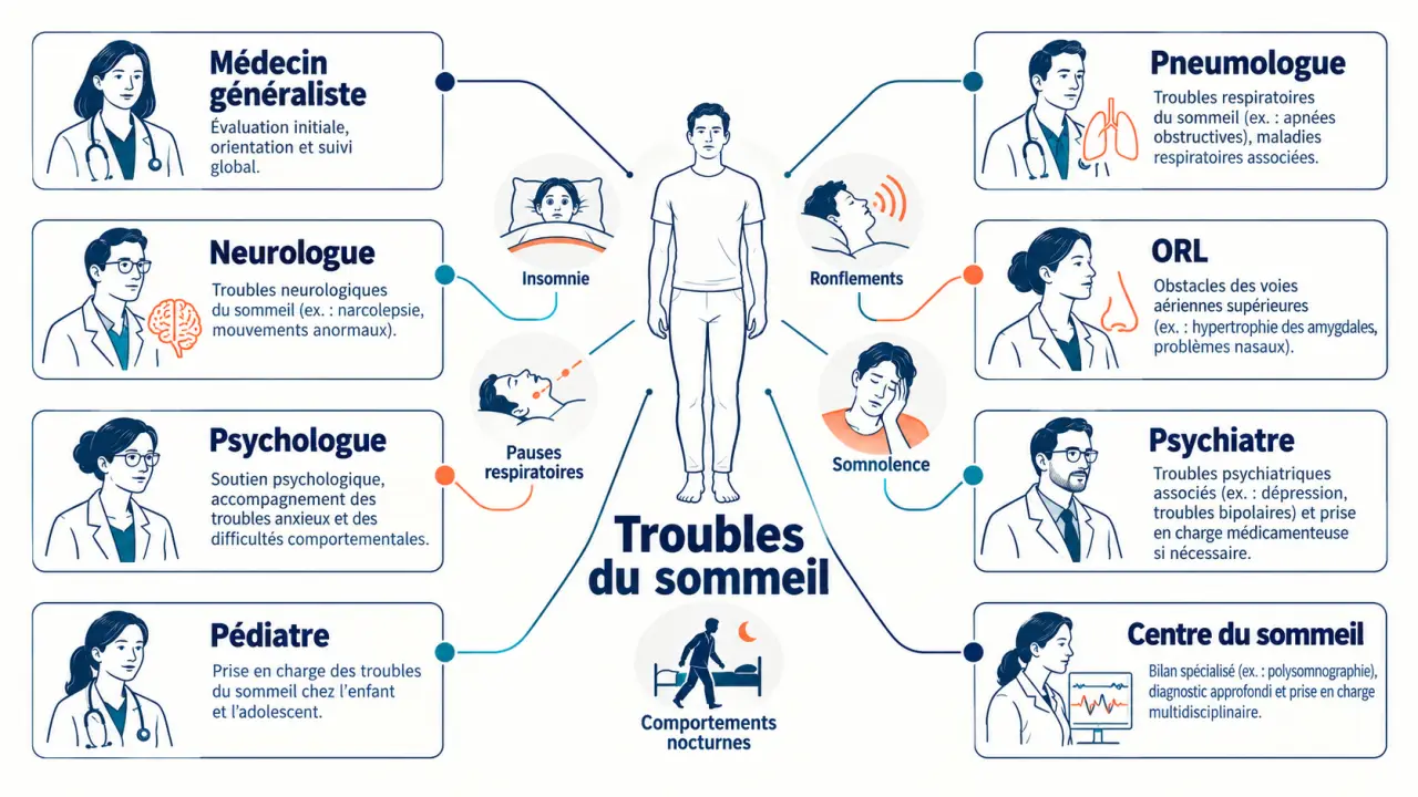 Infographie du parcours vers un spécialiste du sommeil selon les symptômes