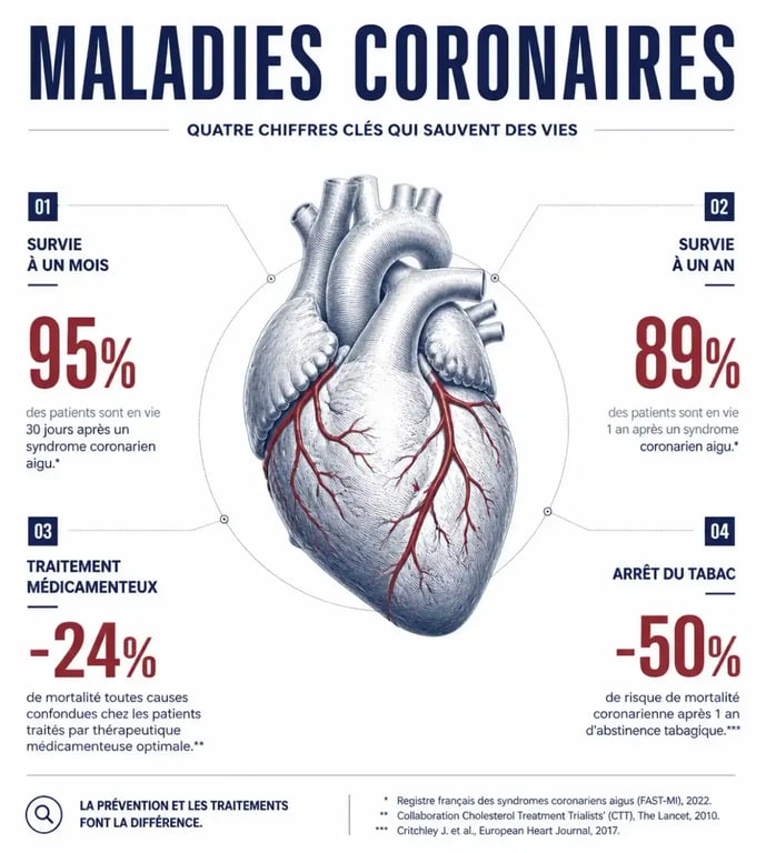Infographie sur l'espérance de vie et le pronostic de la maladie coronarienne